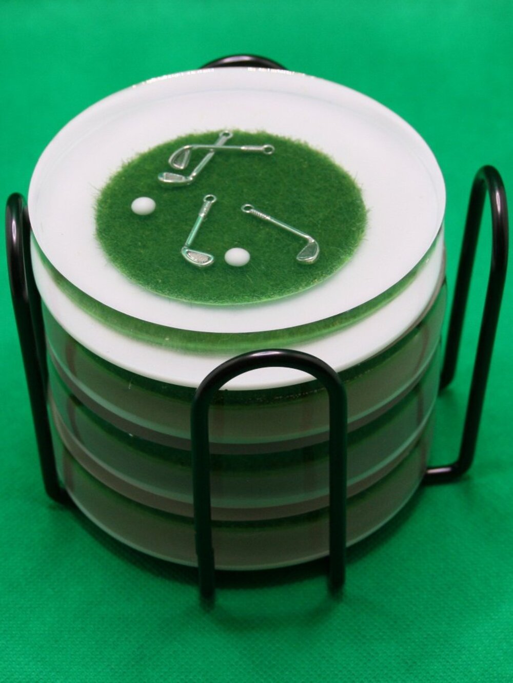 Handmade Resin Golf Coaster Set of 4 Tee 4" + Holder Green Gift Father's Day